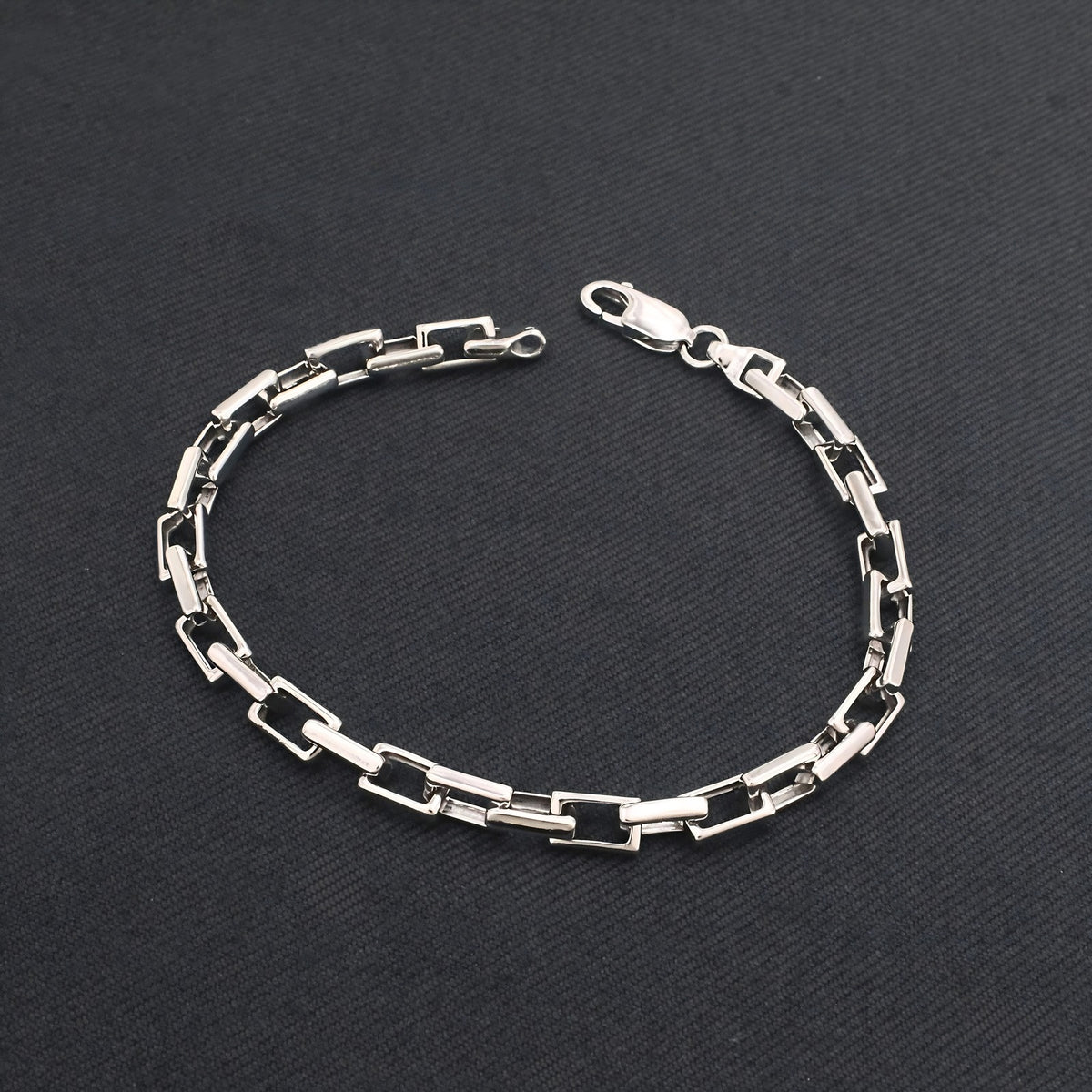 Classic 925 Sterling Silver Men's Interlocking Box Chain Bracelet