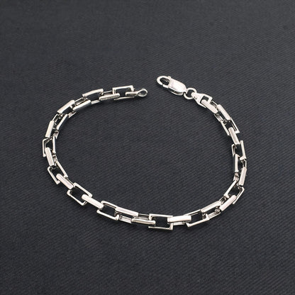 Classic 925 Sterling Silver Men's Interlocking Box Chain Bracelet