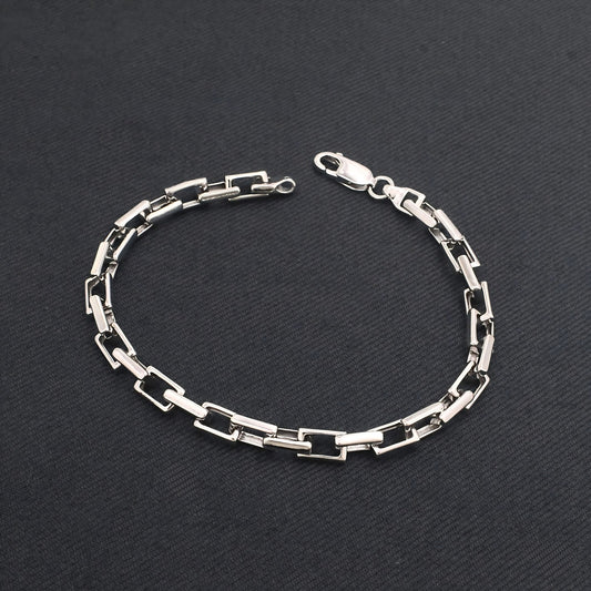 Classic 925 Sterling Silver Men's Interlocking Box Chain Bracelet
