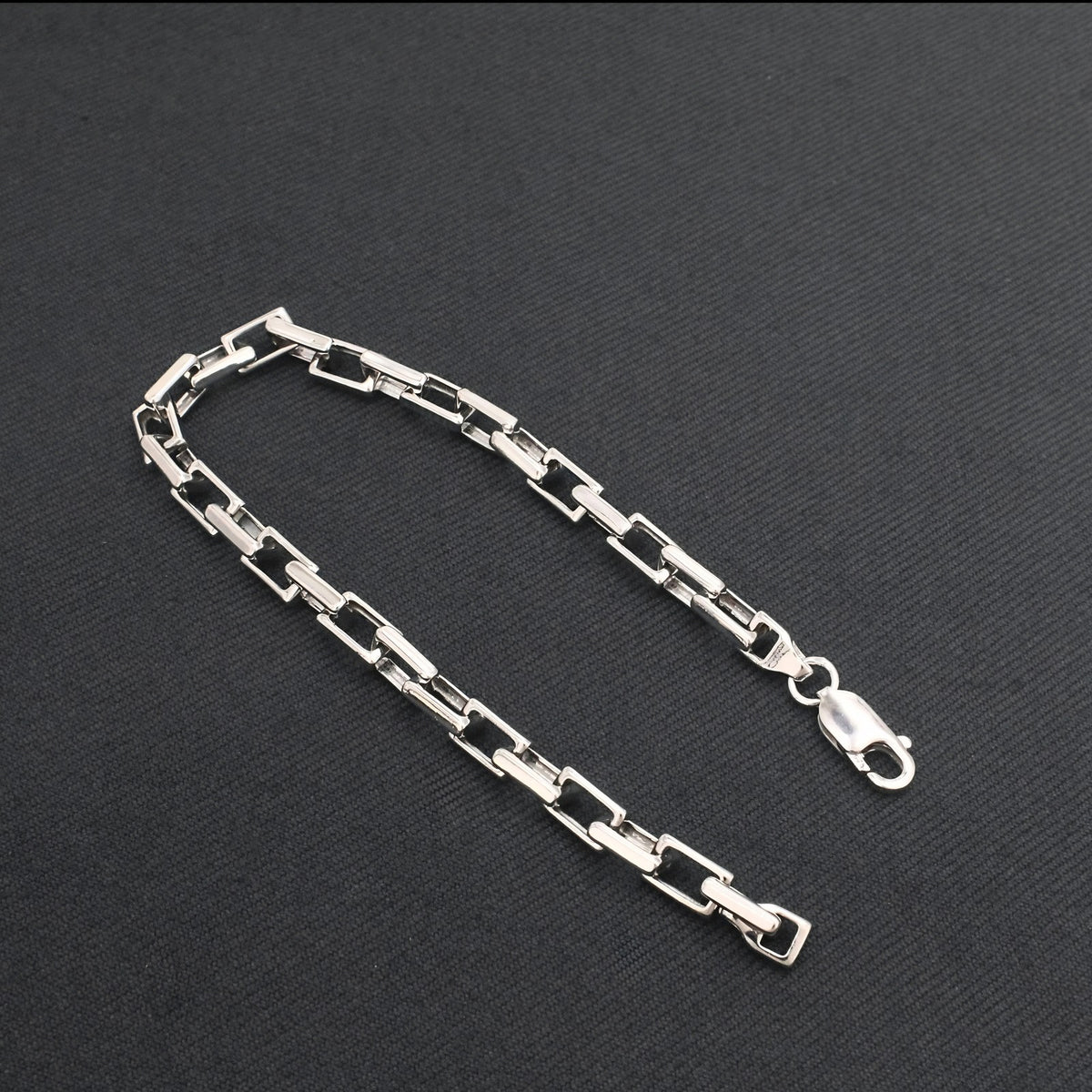 Classic 925 Sterling Silver Men's Interlocking Box Chain Bracelet