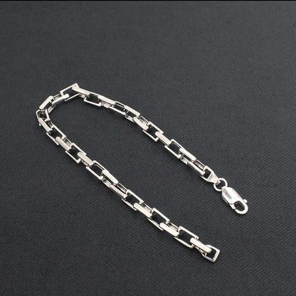 Classic 925 Sterling Silver Men's Interlocking Box Chain Bracelet