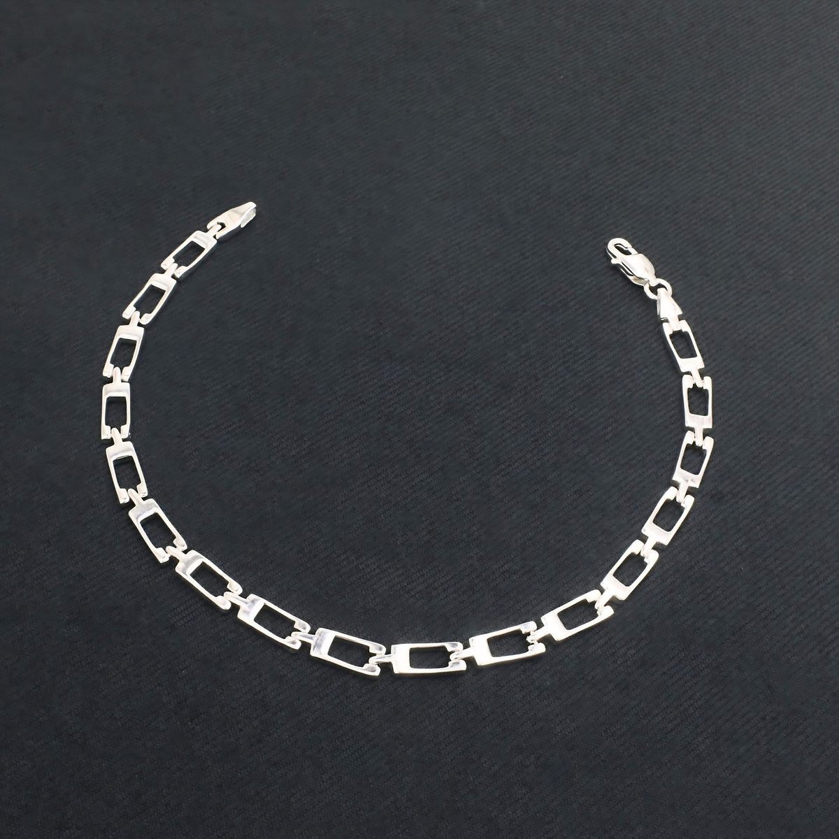 Real Silver Men's Geometric Rectangle Link Bracelet – 925 Sterling Silver