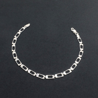 Real Silver Men's Geometric Rectangle Link Bracelet – 925 Sterling Silver