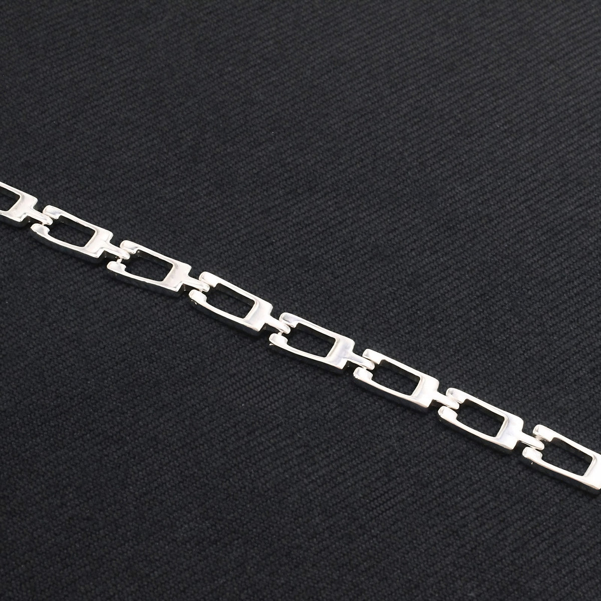 Real Silver Men's Geometric Rectangle Link Bracelet – 925 Sterling Silver