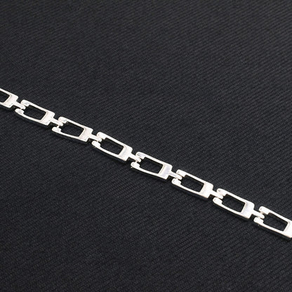 Real Silver Men's Geometric Rectangle Link Bracelet – 925 Sterling Silver