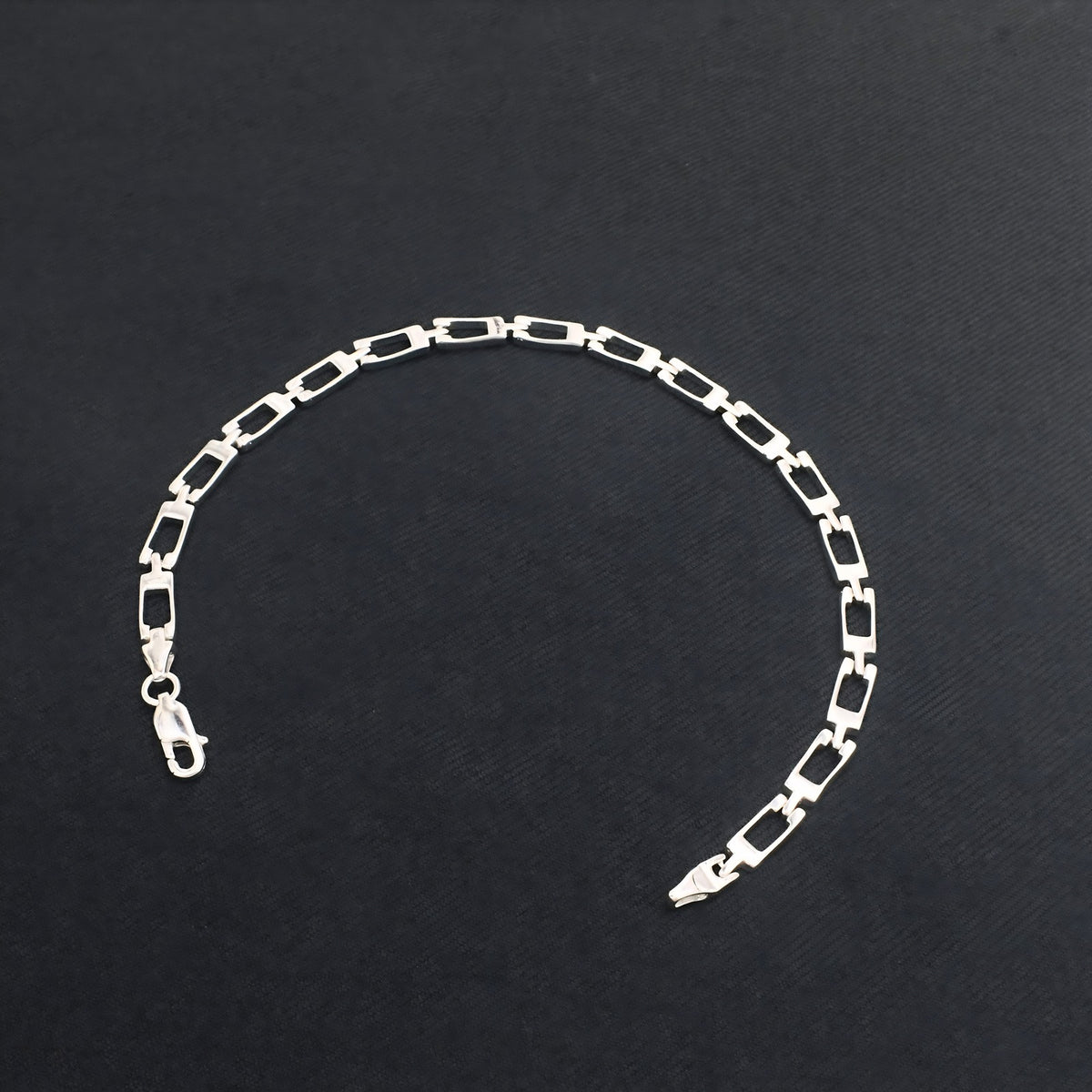 Real Silver Men's Geometric Rectangle Link Bracelet – 925 Sterling Silver