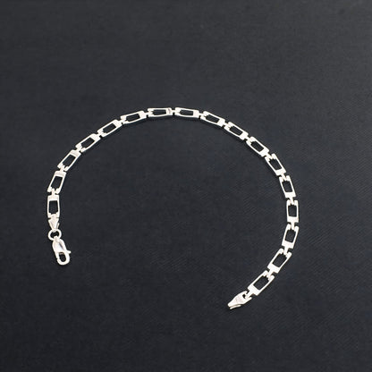 Real Silver Men's Geometric Rectangle Link Bracelet – 925 Sterling Silver