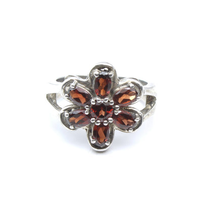 Silver Ring Garnet Studded Platinum Finish