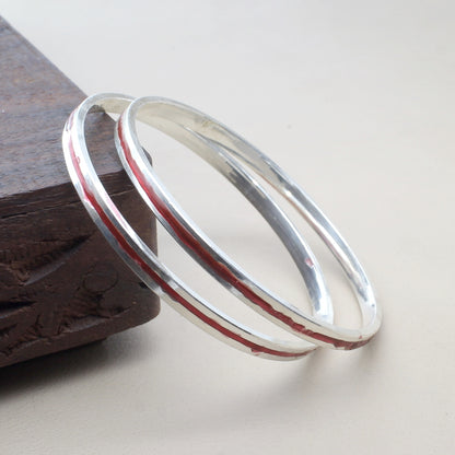 Red meena line Pure Silver Bangles for Astrology