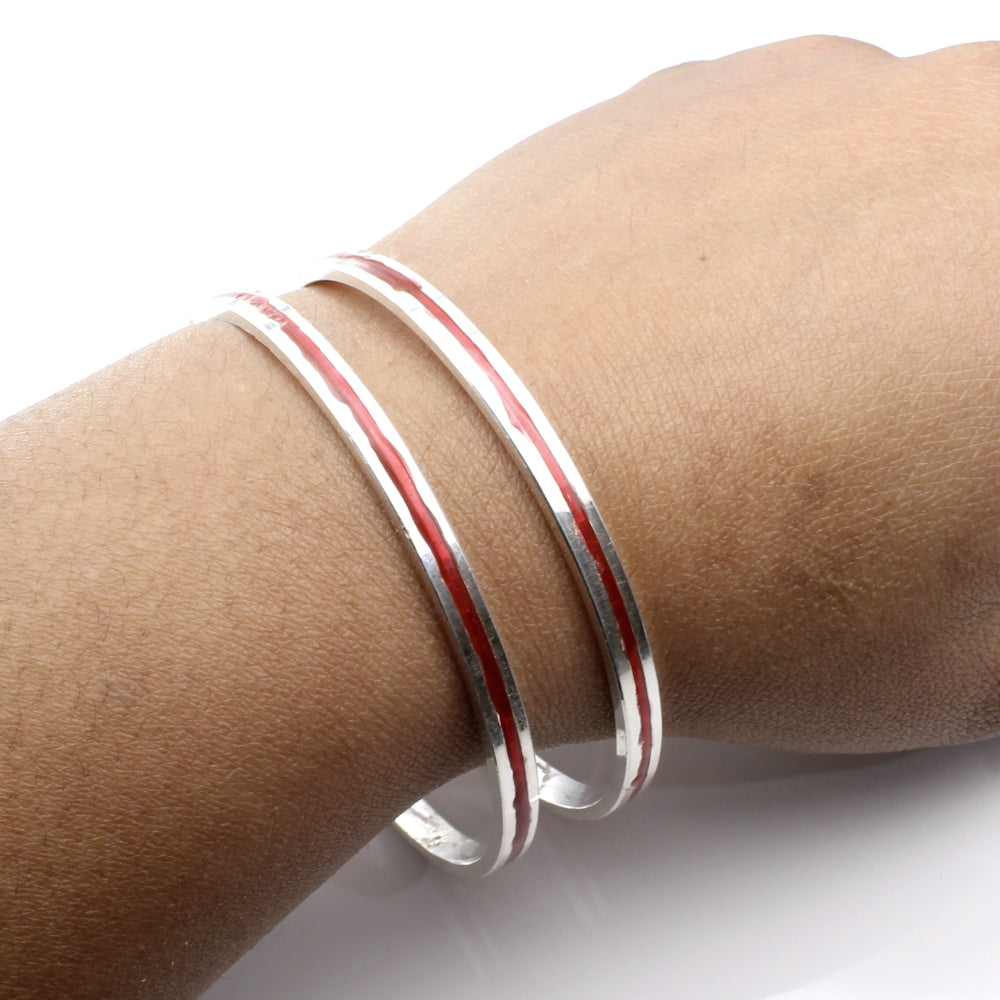 Red meena line Pure Silver Bangles for Astrology