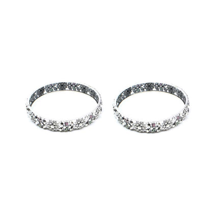 Real Sterling Silver CZ Women Oxidized Bangles Pair - 6.2 CM