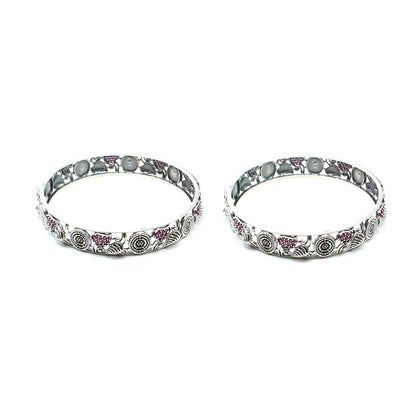 Real 925 Silver CZ Women Oxidized Bangles Pair - 6.2 CM