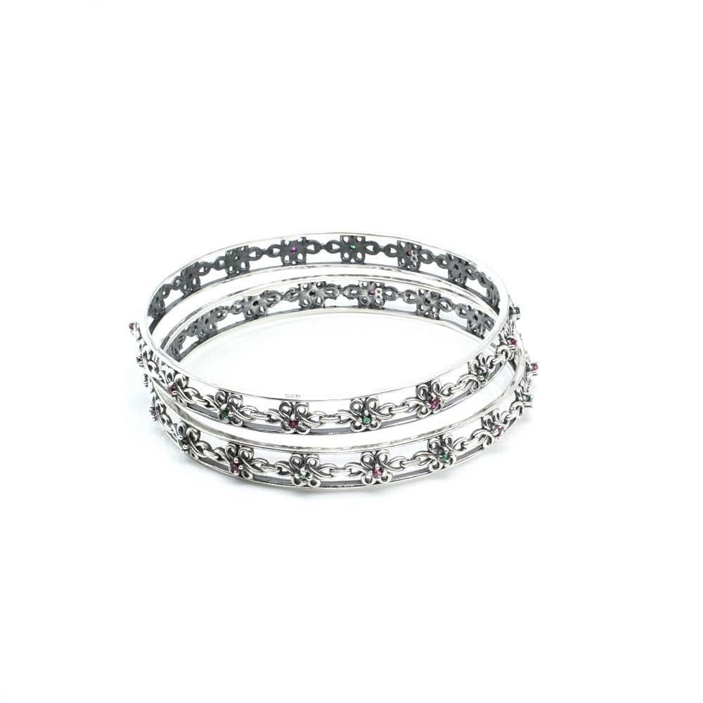 Real 925 Silver CZ Women Oxidized Bangles Pair