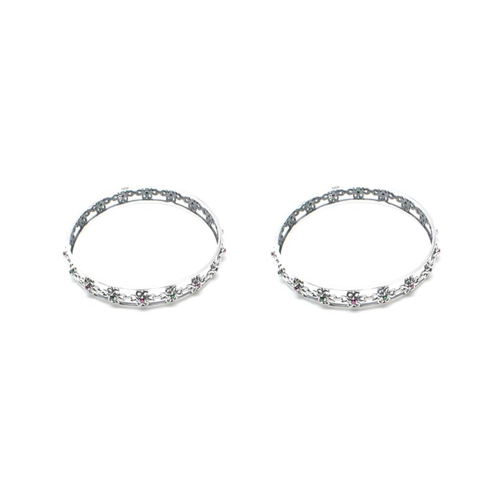 Real 925 Silver CZ Women Oxidized Bangles Pair