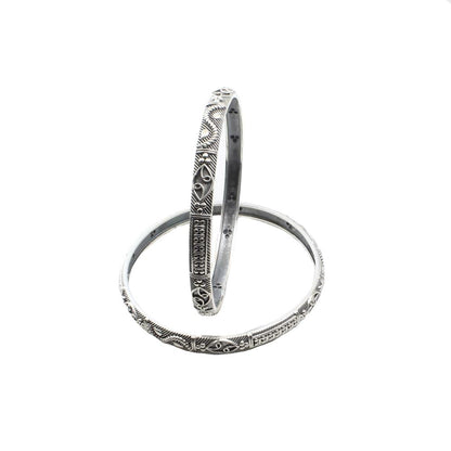 Ethnic Real Sterling Silver Oxidized Women Bangles - 6.2 CM