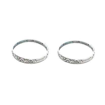 Ethnic Real Sterling Silver Oxidized Women Bangles - 6.2 CM