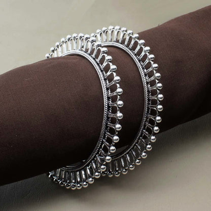 Real Sterling Silver Women Oxidized Bangles Pair - 6 CM