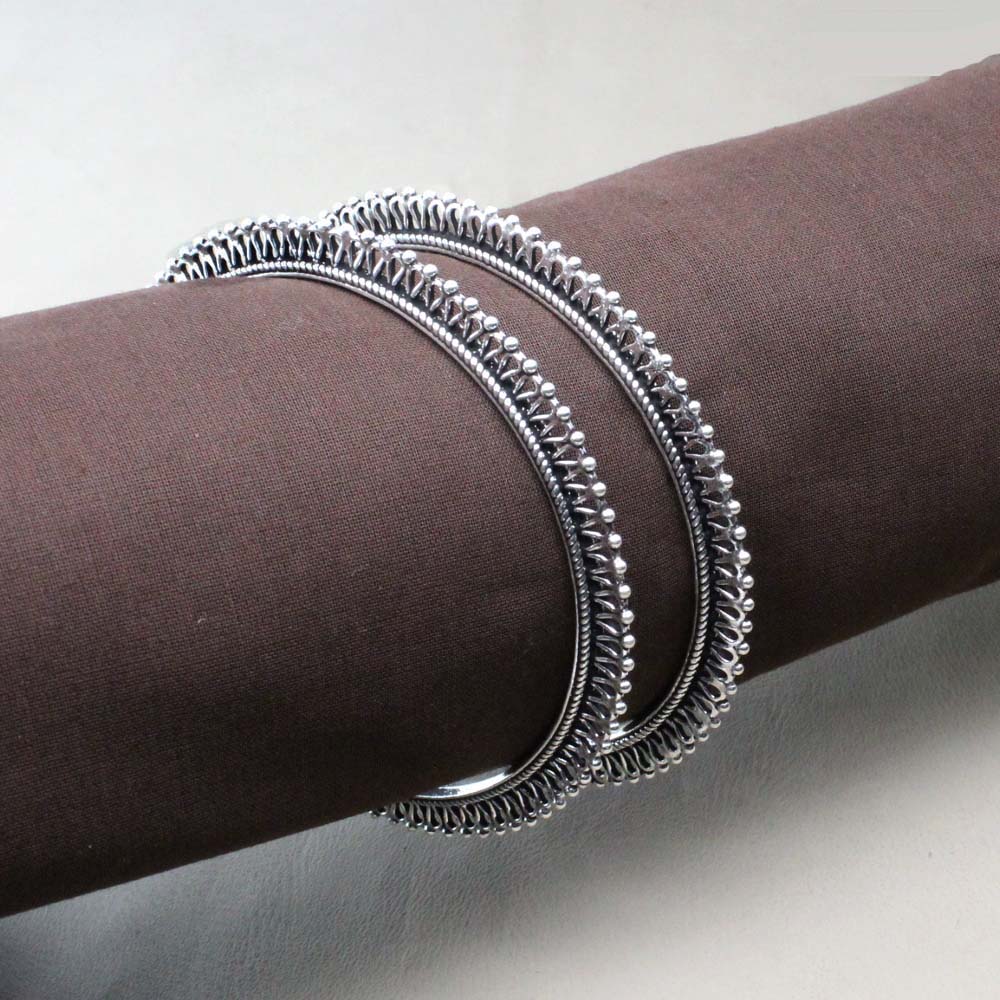 Real Silver Women Oxidized Bangles Pair