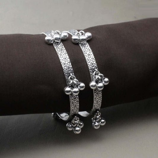 Real Silver with jingle Bells Women Oxidized Bangles Pair