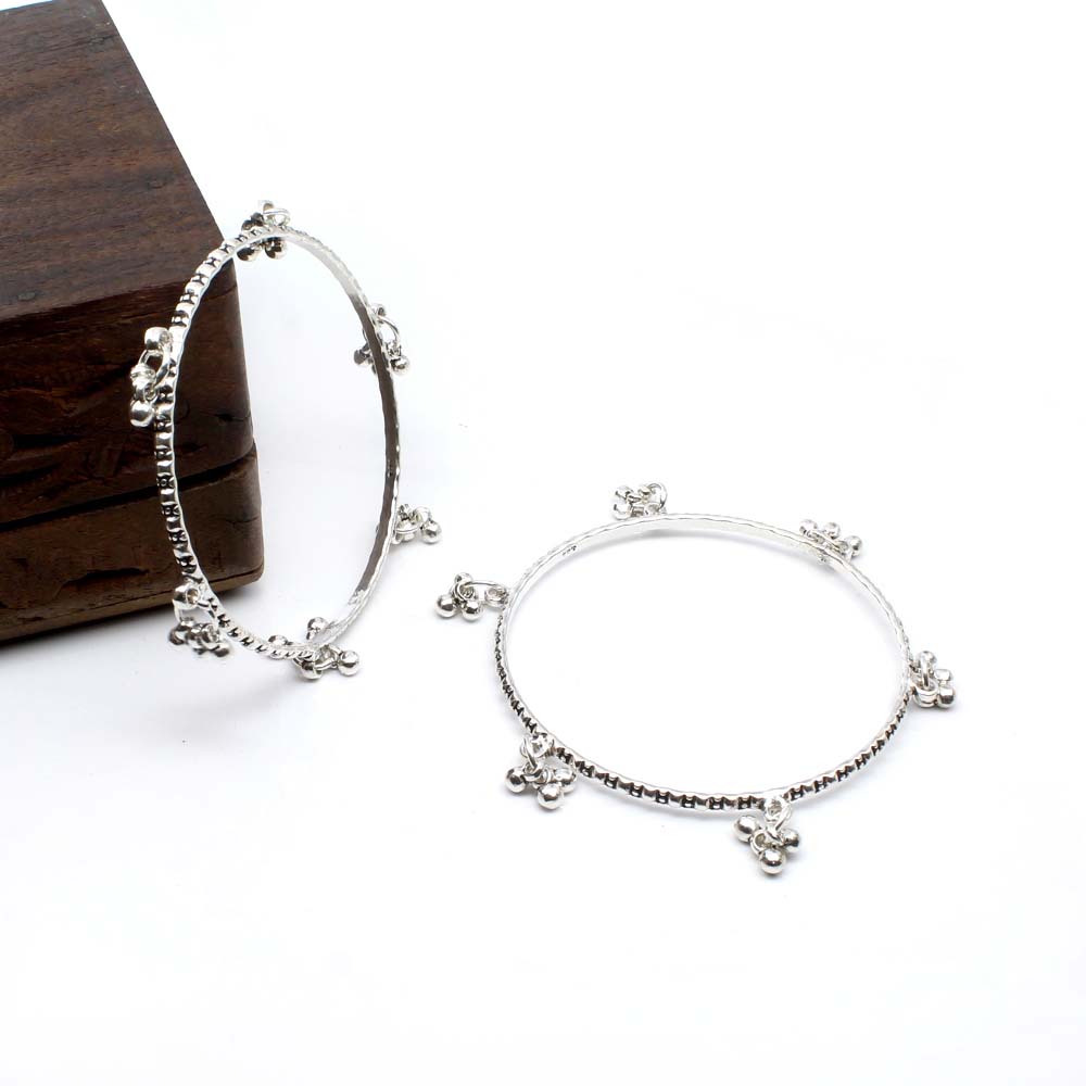 Real Sterling Silver with jingle Bells Women Oxidized Bangles Pair