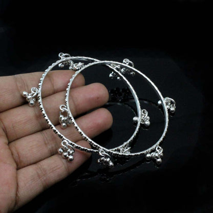 Real Sterling Silver with jingle Bells Women Oxidized Bangles Pair