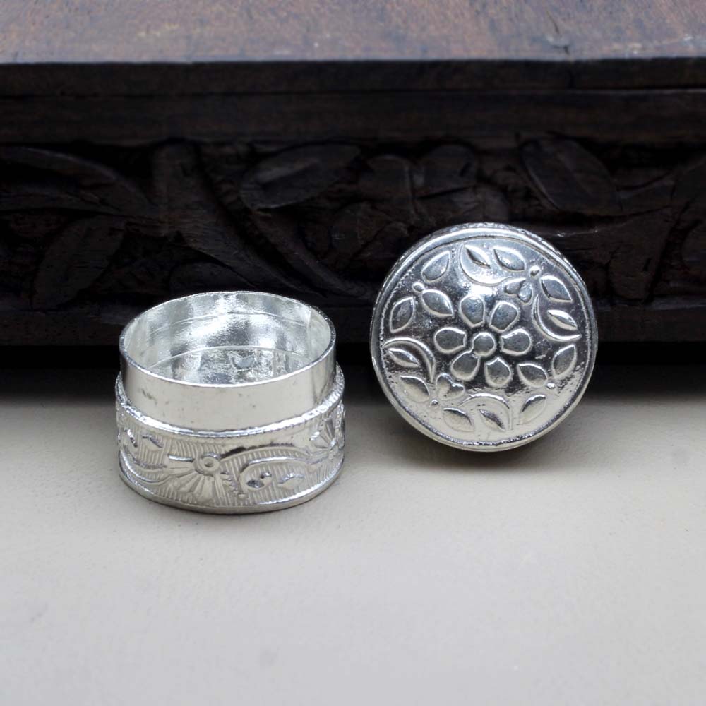 Round Shape Silver honey container dibbi for red book remedy sindur box for gift