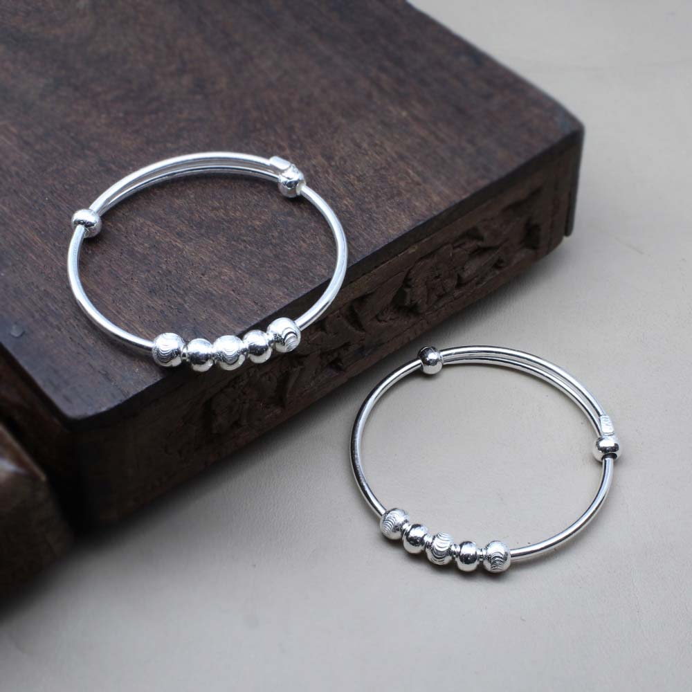 Real Silver Kids Bangles Bracelet Pair