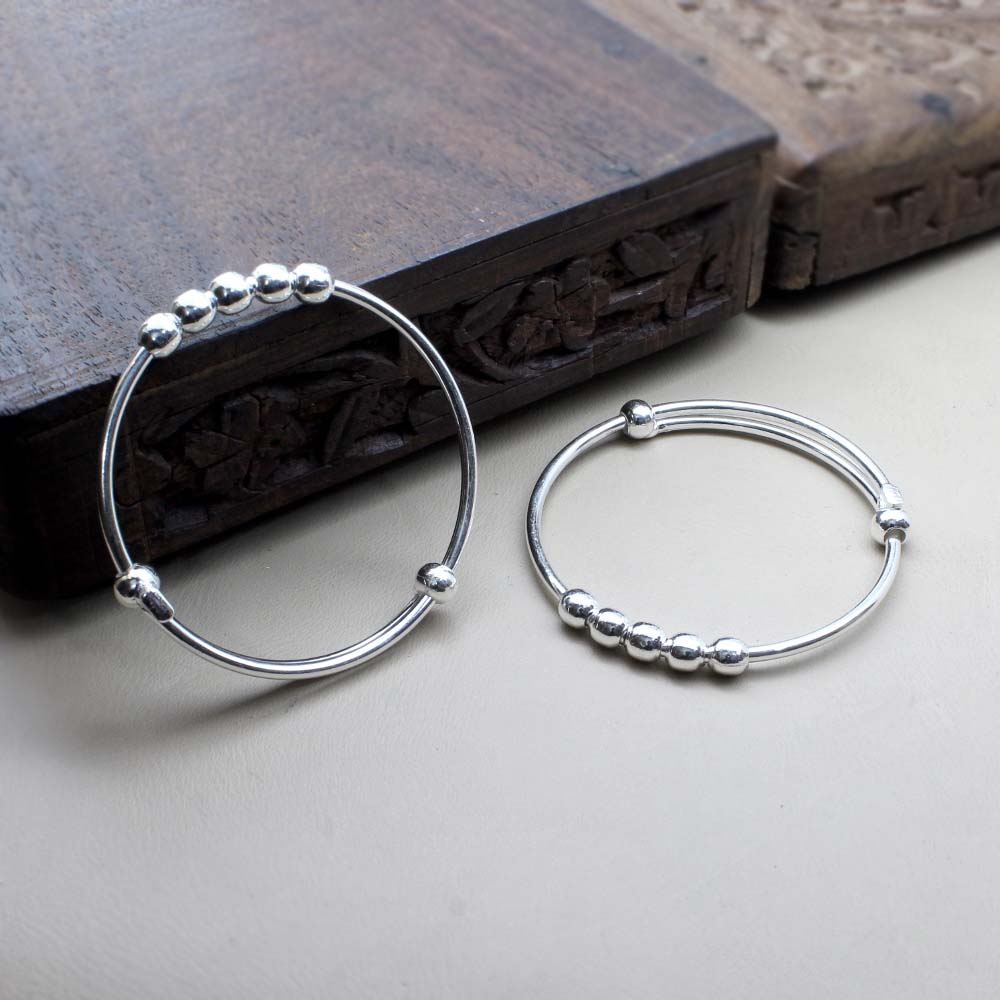 Real 925 Silver Kids Bangles Bracelet Pair