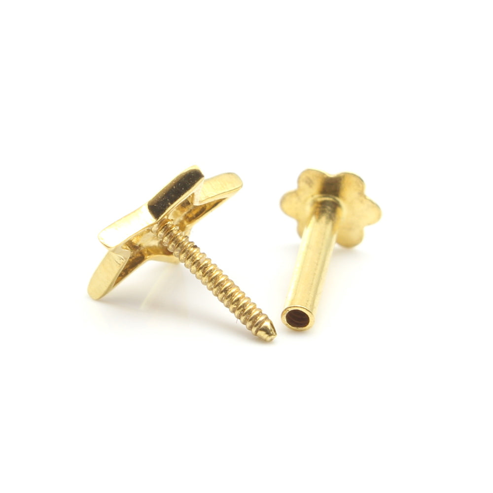 Small Flower Real Gold Nose Ear Stud Solid 18K nose ring Gold Screw Back |  eBay