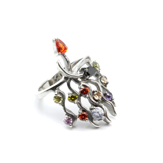 925 Sterling Silver Multi CZ women ring