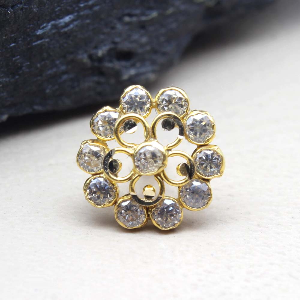  14K Real Gold Nose stud White CZ nose ring