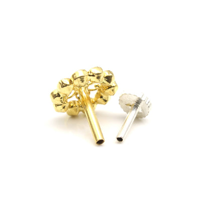  Real Gold Nose stud White CZ Nose Ring Push Pin 