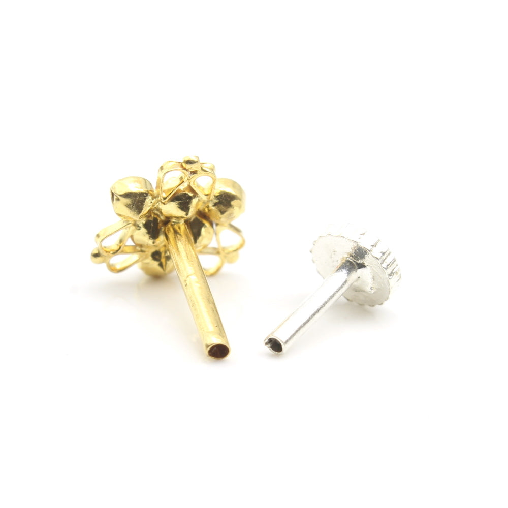  Real Gold Nose stud CZ nose ring Push Pin 