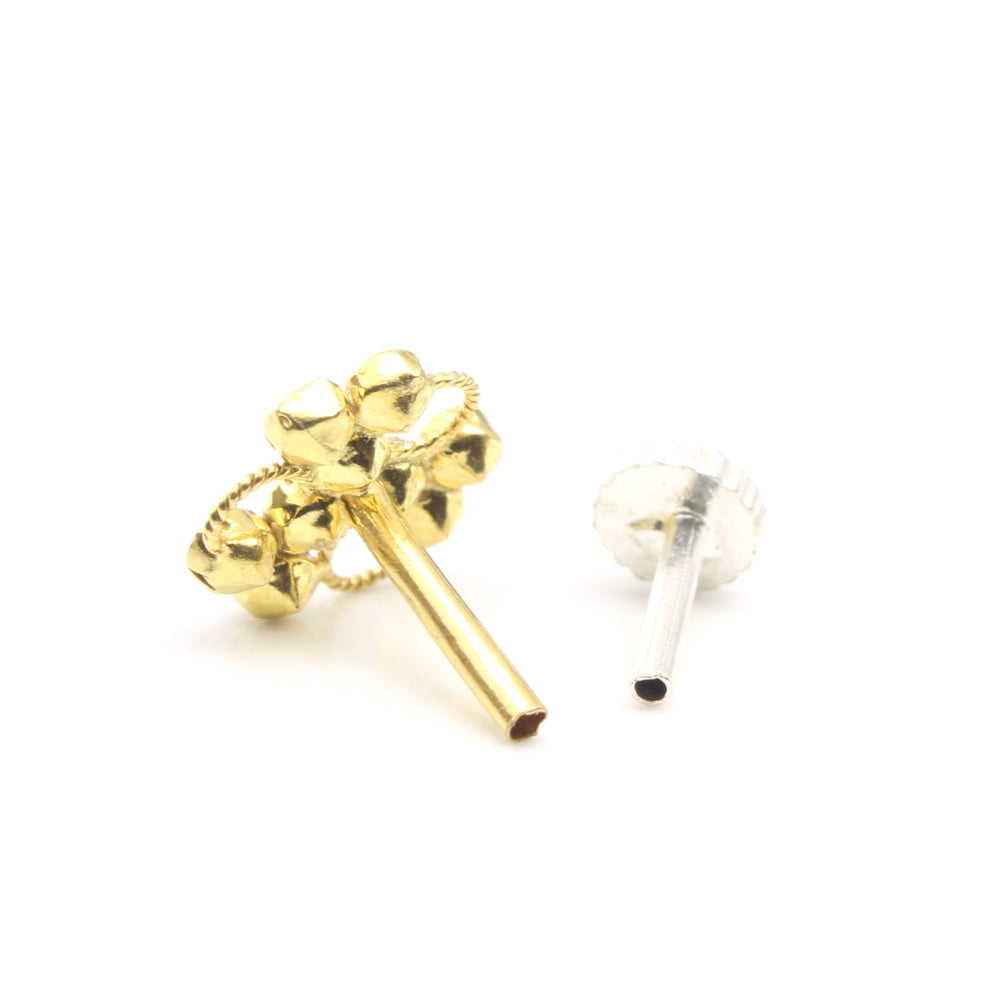 Real Gold Nose stud CZ nose ring Push Pin 