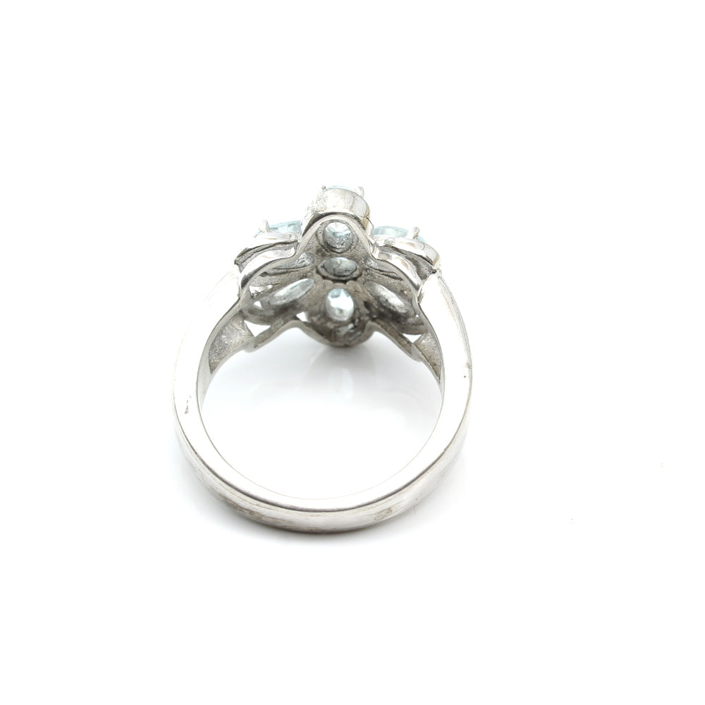 Flower Style 925 Sterling Silver Ring Platinum Finish