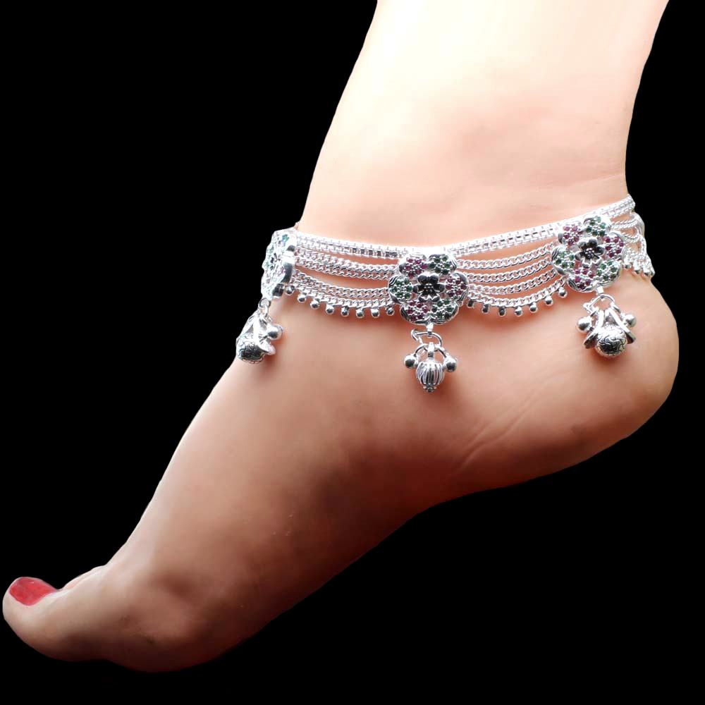 Real Sterling Silver Multi CZ Anklets Ankle Pair 9.5"