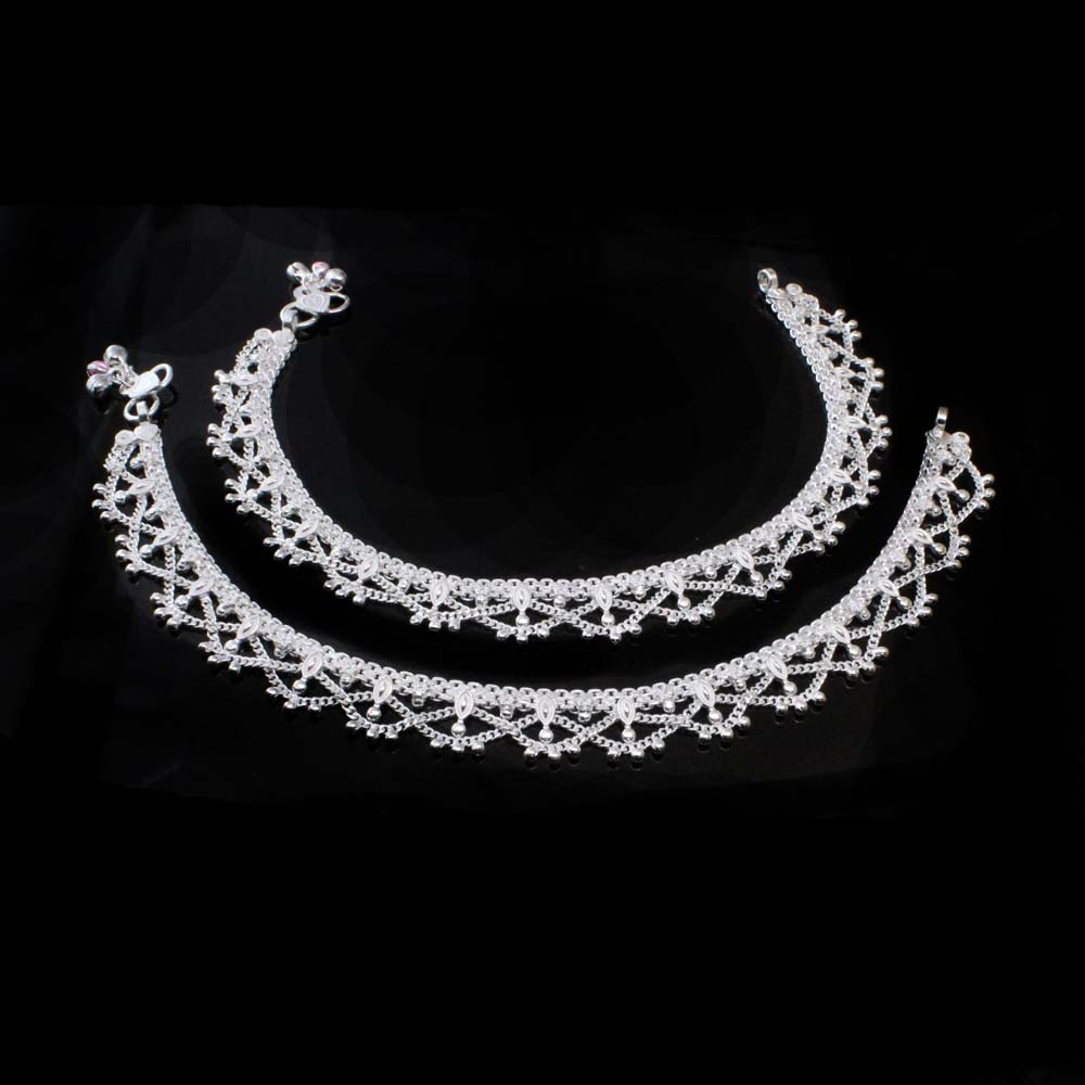 Cute Real Silver Women Anklets Ankle Pair 10.3"