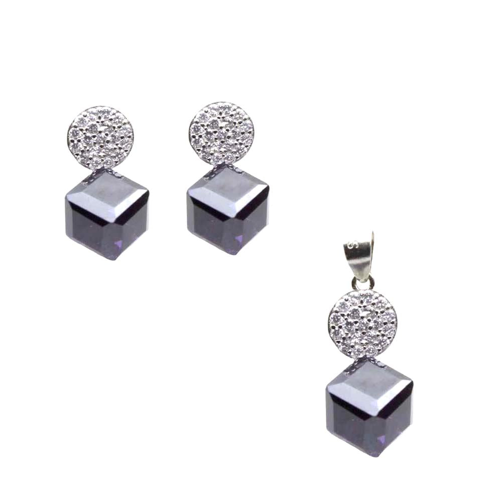 Real 925 Sterling Silver CZ Pendant Earrings Set