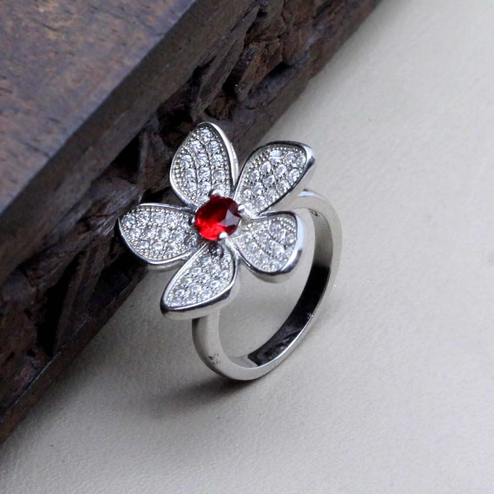 Real Sterling Silver Flower Style Women Ring