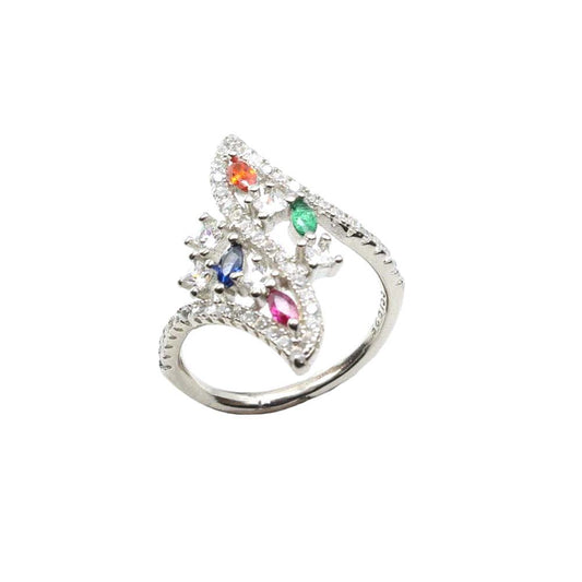 Real 925 Sterling Silver Multi CZ Women Ring