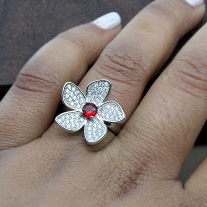 Real Sterling Silver Flower Style Women Ring