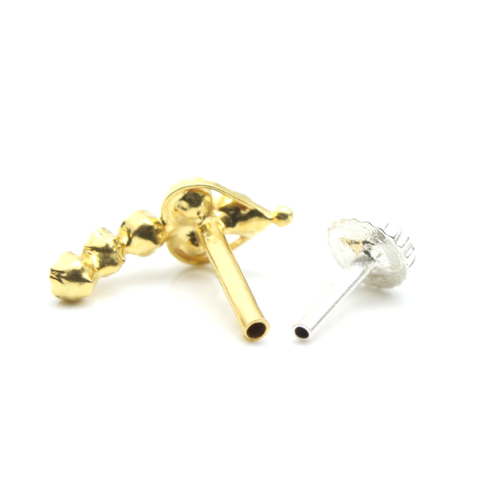 18 k gold nose stud with push pin for women