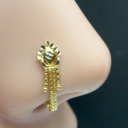 14k Real Gold Indian Chain Style Women Nose Stud Pin 