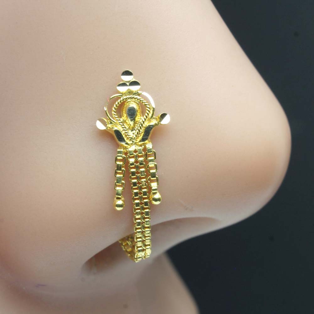 Chain Style Women Nose Stud Pin Real Gold