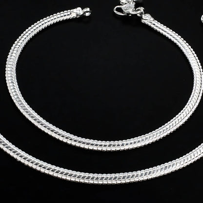 Real Silver women snake chain Payal Anklet Pair 10.2"