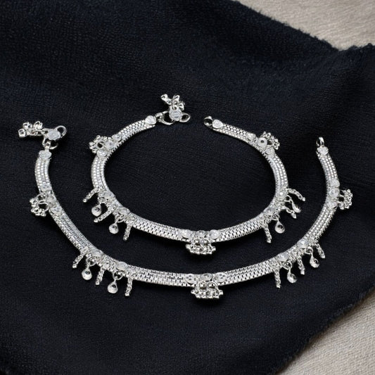 Real Silver bridal women Jhanjhar Anklet Pair 10.3"
