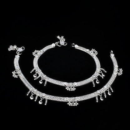 Real Silver bridal women Jhanjhar Anklet Pair 10.3"
