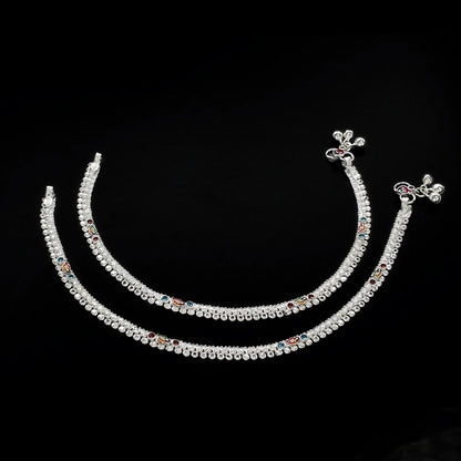 Real Silver women cultural design Payal Anklet Pair 10"