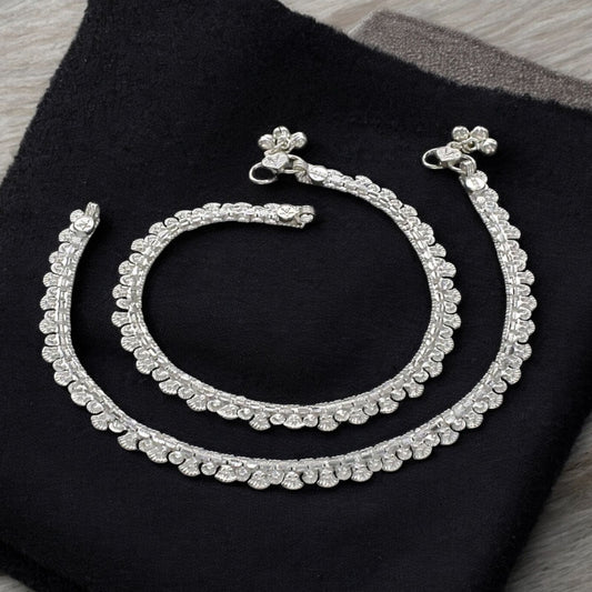 Boho style Real Silver women pajeb Anklet Pair 10"