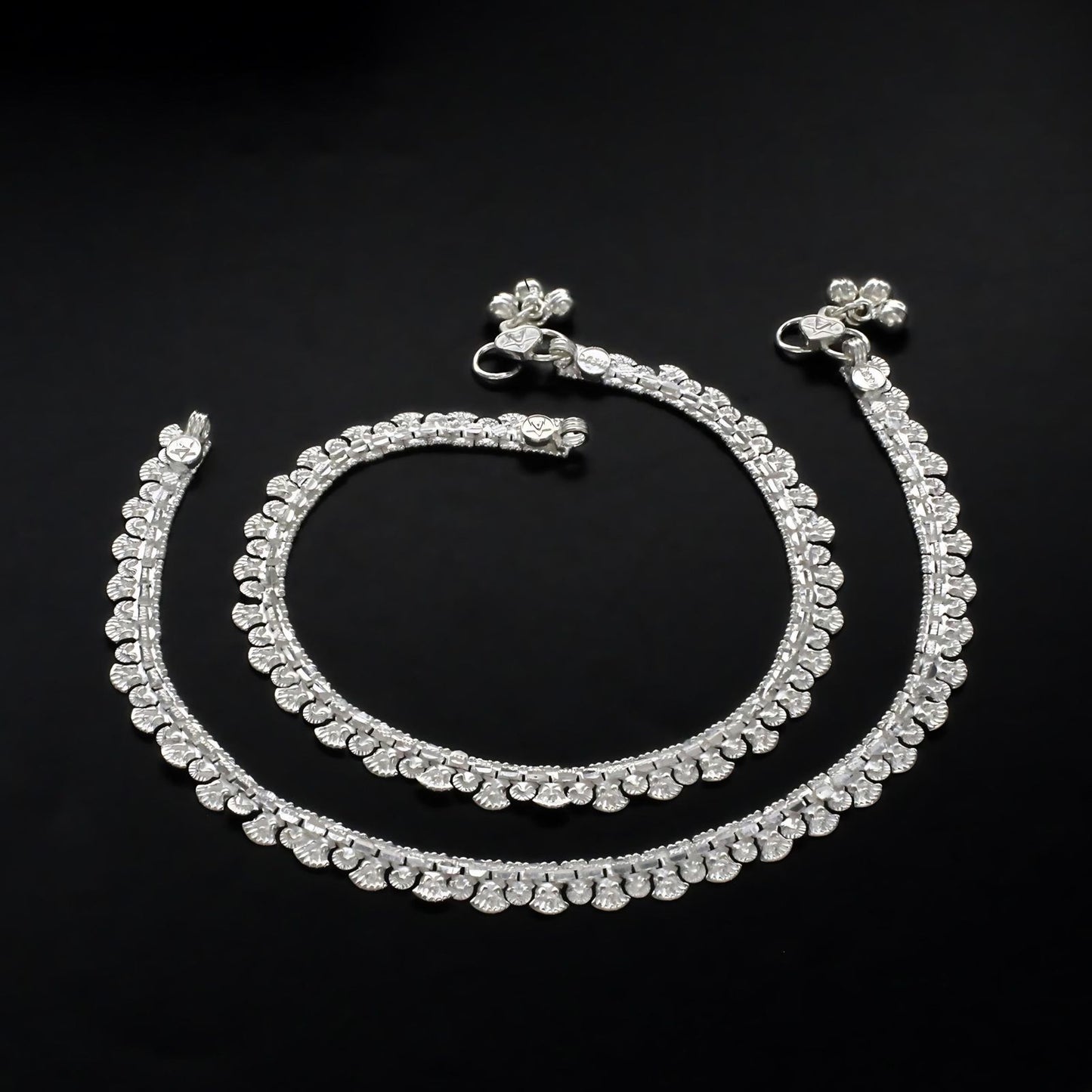 Boho style Real Silver women pajeb Anklet Pair 10"